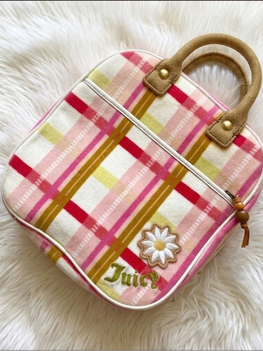 Vintage Juicy Couture PINK VELOUR PLAID TARTAN MAKEUP BAG TRAIN CASE Y2K